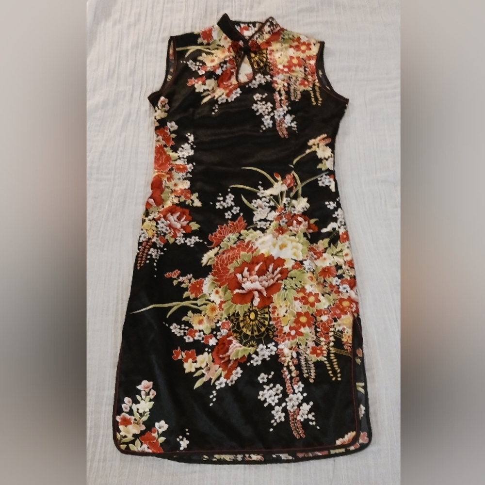 Vtg Authentic Asian Dress sz XL Black Red